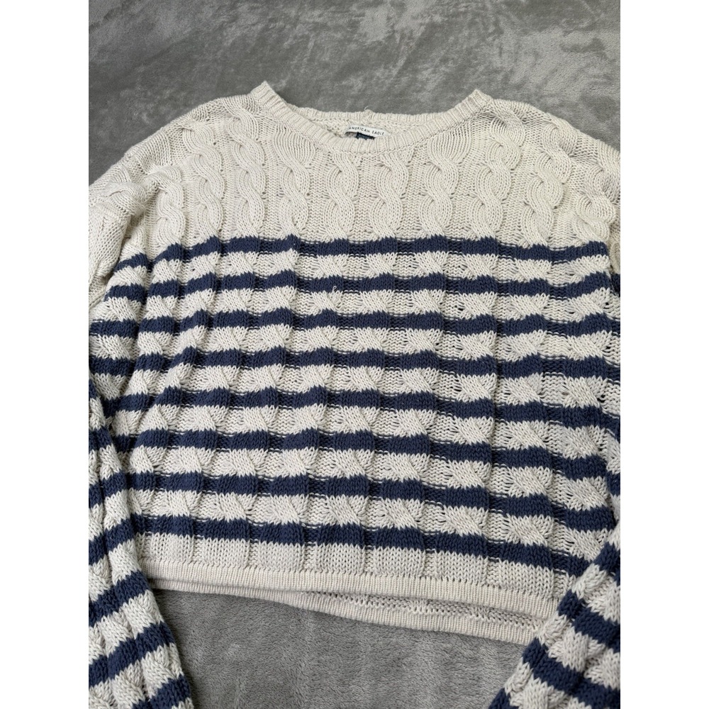 American Eagle Striped Cable Knit Sweater Cream & Navy Nautical Striped XL